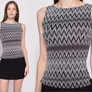 Vintage A. Byer Black and Gray Chevron Tank Top 90s